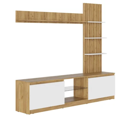 Стенка Бостон НМ-001 дуб крафт золотой/белый глянец