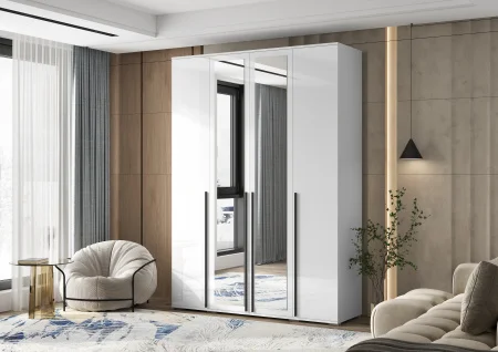 Шкаф 4-х створчатый с зеркалом Норд 1600 белый/белый глянец