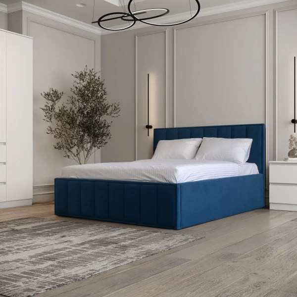 Кровать Лана 160х200 с подъемным механизмом, велюр синий софт Кровать Лана 160х200 с подъемным механизмом, велюр синий софт