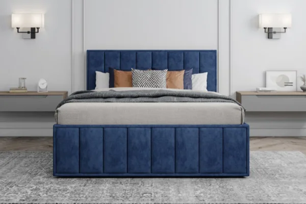 Кровать Лана 140х200 с подъемным механизмом, велюр синий софт Кровать Лана 140х200 с подъемным механизмом, велюр синий софт