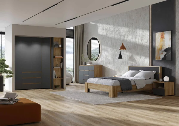 Шкаф 4-х створчатый с ящиками Хелен ШК-05 серый/вотан