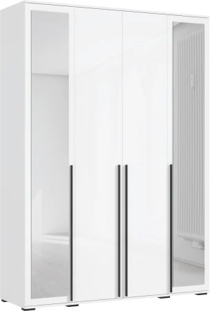 Шкаф 4-х створчатый с зеркалом Норд 1600 белый/белый глянец