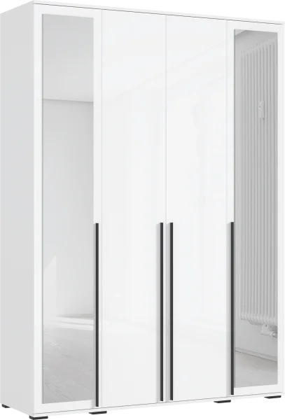 Шкаф 4-х створчатый с зеркалом Норд 1600 белый/белый глянец