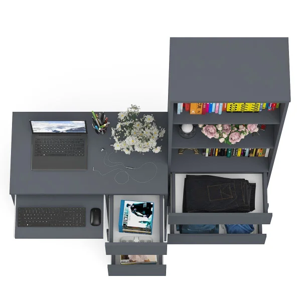 Комплект Мори Стол компьютерный МС-6 правый + Стеллаж МСТ 600.3 графит