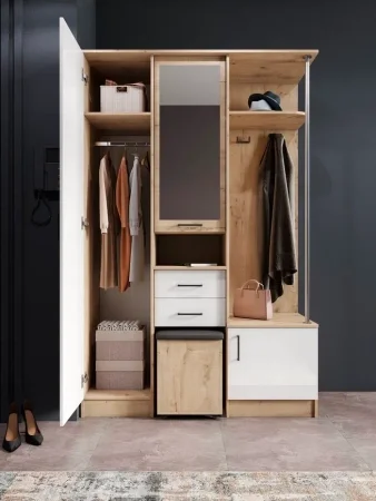 Прихожая Дуся 1.3 дуб бунратти/белый бриллиант