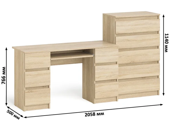 Комплект стол компьютерный МС-2 + Комод 700.5 дуб сонома