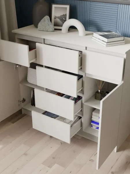 Комод с ящиками и дверками Мори МК 1200.4 сатин Комод с ящиками и дверками Мори МК 1200.4 сатин