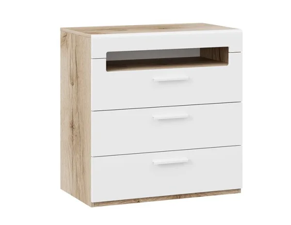 Комод с 3-мя ящиками Фьюжн дуб делано/белый глянец Комод с 3-мя ящиками Фьюжн дуб делано/белый глянец