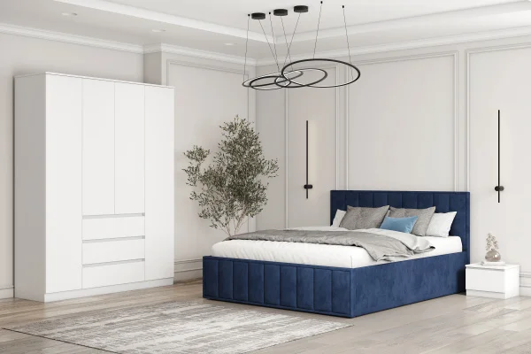 Кровать Лана 160х200 с подъемным механизмом, велюр синий софт Кровать Лана 160х200 с подъемным механизмом, велюр синий софт