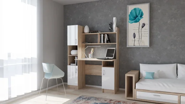 Стол письменный ПКС-6 дуб сонома/белый глянец