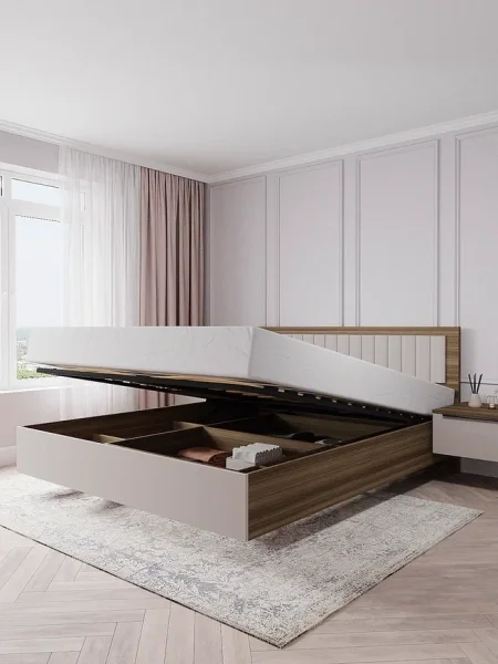 Кровать Роза 160 орех франклин/бежевый скин тренто Кровать Роза 160 орех франклин/бежевый скин тренто