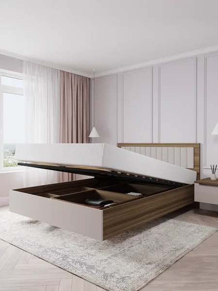 Кровать Роза 140 орех франклин/бежевый скин тренто Кровать Роза 140 орех франклин/бежевый скин тренто