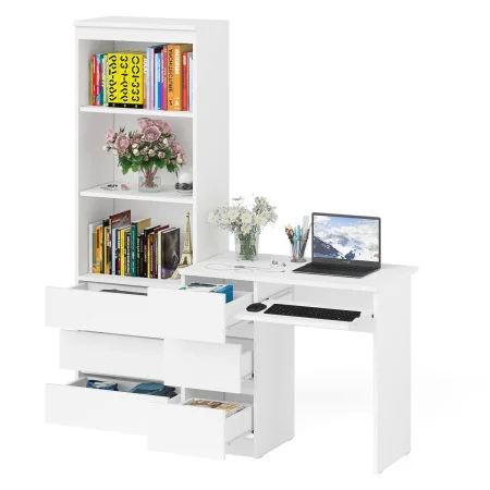 Комплект Мори Стол компьютерный МС-6 левый + Стеллаж МСТ 600.3 белый