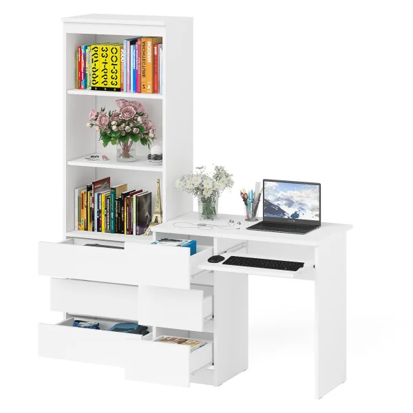 Комплект Мори Стол компьютерный МС-6 левый + Стеллаж МСТ 600.3 белый