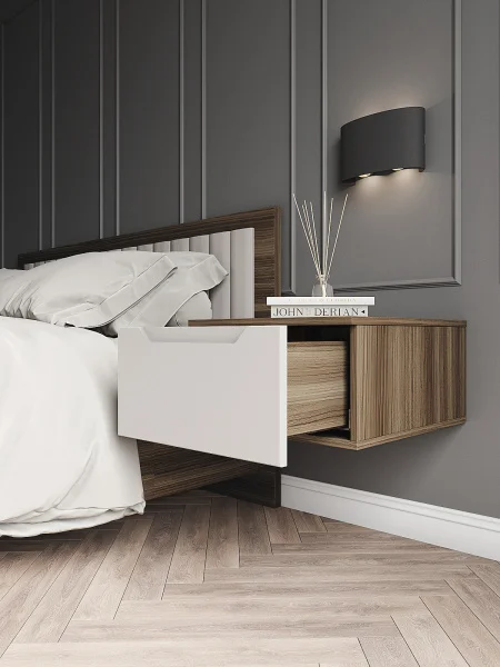 Тумба прикроватная подвесная Роза орех франклин/бежевый софт тренто Тумба прикроватная подвесная Роза орех франклин/бежевый софт тренто