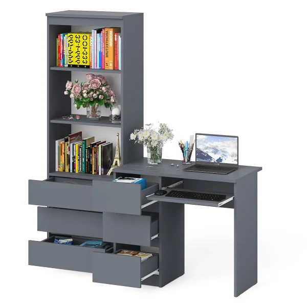 Комплект Мори Стол компьютерный МС-6 левый + Стеллаж МСТ 600.3 графит