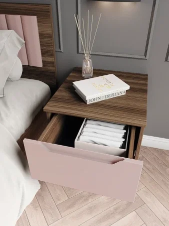 Тумба прикроватная подвесная Роза орех франклин/пудра скин тренто