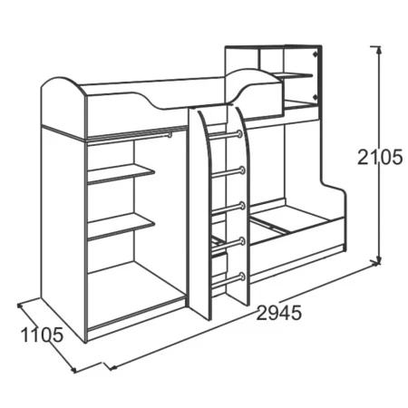 Кровать 2-х ярусная Омега-18 №2 анкор темный/анкор светлый