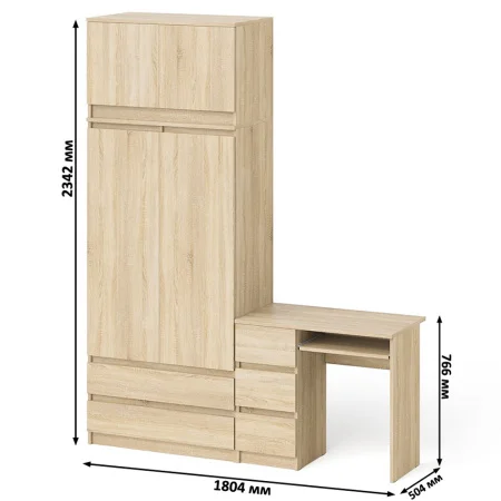 Комплект стол компьютерный МС-6 левый + Шкаф МШ 900.1 + Антресоль МА 900.1 дуб сонома