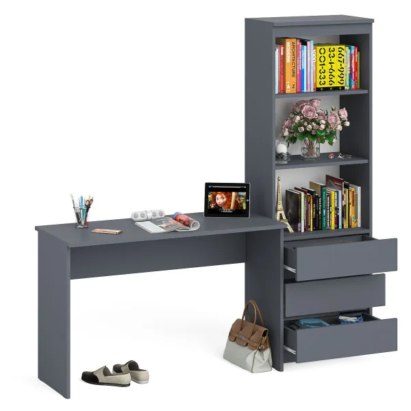 Комплект Мори Стол письменный МСП 1200.1 + Стеллаж МСТ 600.3 графит