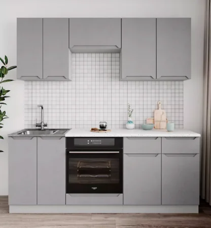 Кухня Тренто 2,0 штукатурка серая с интегрированными ручками