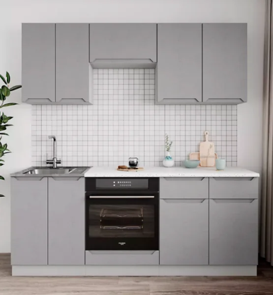 Кухня Тренто 2,0 штукатурка серая с интегрированными ручками