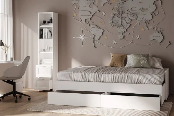 Кровать раздвижная с ящиками Сириус 90х200 белый Кровать раздвижная с ящиками Сириус 90х200 белый