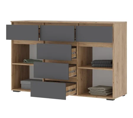 Комод 6 ящиков Хелен КМ-05 серый графит/дуб крафт золото