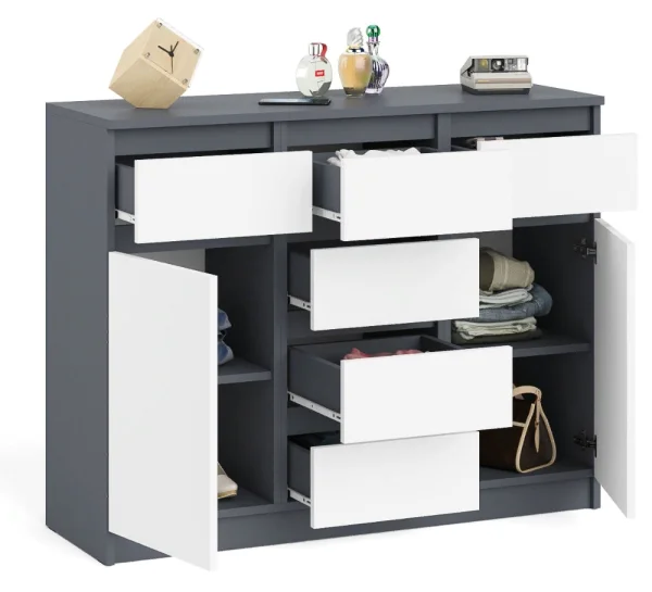 Комод с ящиками и дверками МК 1200.4 графит/белый Комод с ящиками и дверками МК 1200.4 графит/белый