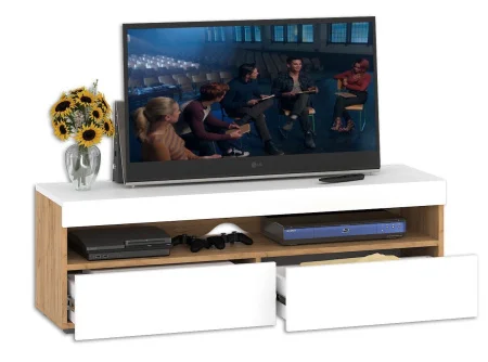 Тумба под ТВ Альба дуб крафт золотой/белый премиум