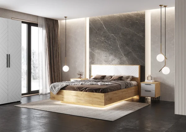 Кровать парящая Флэш 1,6 браш вайт/дуб крафт Кровать парящая Флэш 1,6 браш вайт/дуб крафт