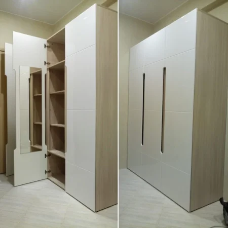 Шкаф 3-х створчатый Палермо-3 ШК-011 ясень шимо светлый/белый глянец