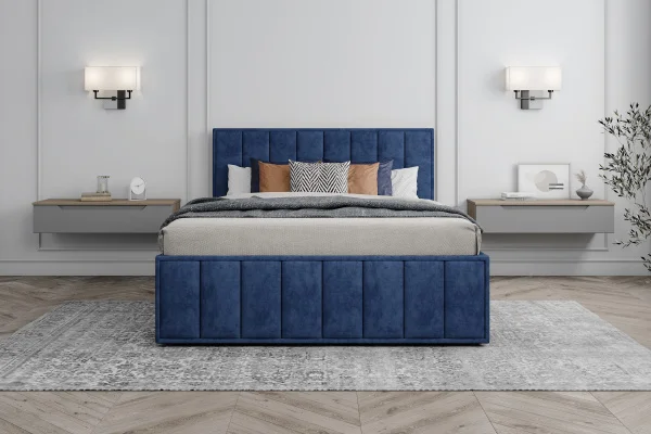 Кровать Лана 160х200 с подъемным механизмом, велюр синий софт Кровать Лана 160х200 с подъемным механизмом, велюр синий софт