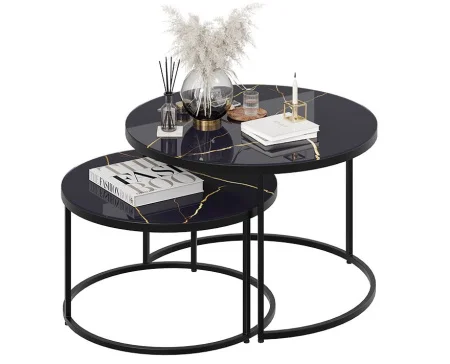 Стол журнальный Вега черный, стекло черное золото