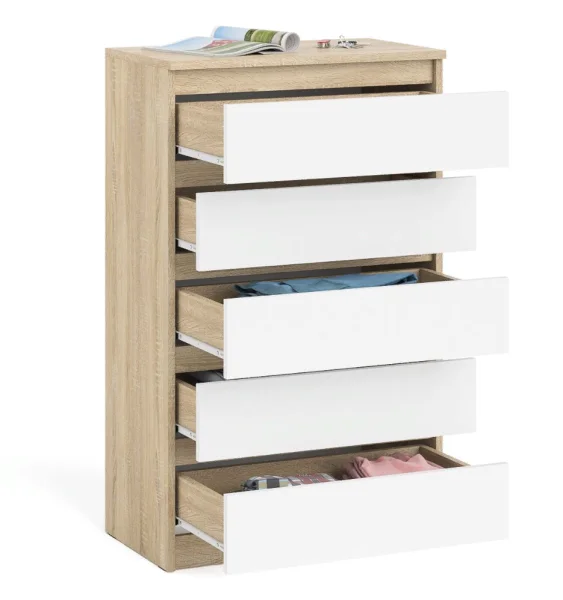 Узкий комод пять ящиков МК 700.5 дуб сонома/белый Узкий комод пять ящиков МК 700.5 дуб сонома/белый