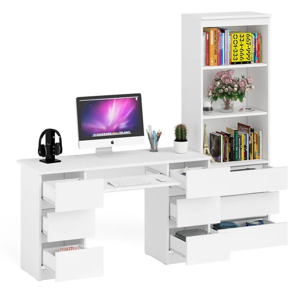 Комплект Мори Стол компьютерный МС-2 + Стеллаж МСТ 600.3 белый