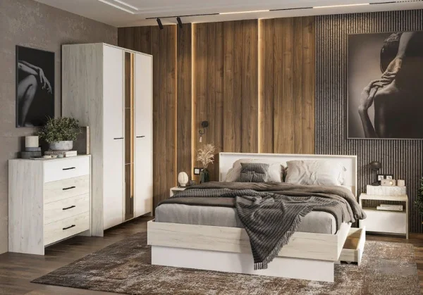 Модульная спальня Дублин дуб крафт белый/белый Модульная спальня Дублин дуб крафт белый/белый