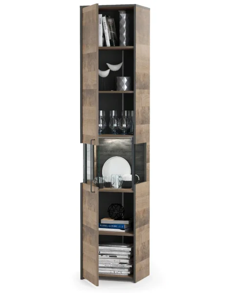 Шкаф-пенал с витриной Трувор 13.205 дуб гранж песочный/интра Шкаф-пенал с витриной Трувор 13.205 дуб гранж песочный/интра