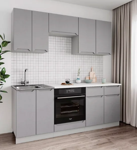 Кухня Тренто 2,0 штукатурка серая с интегрированными ручками