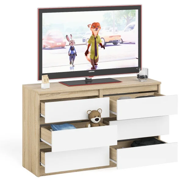 Широкий комод шесть ящиков МК 1200.6 дуб сонома/белый Широкий комод шесть ящиков МК 1200.6 дуб сонома/белый