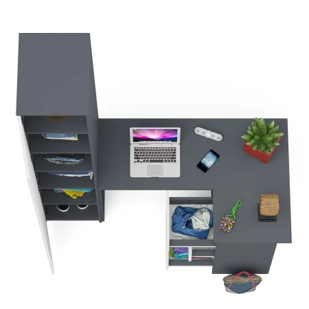 Комплект стол компьютерный МС-16 правый + Пенал МШ 400.1 графит/белый