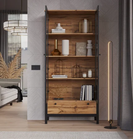 Шкаф-витрина Лофт REG2W1S дуб вотан/черный Шкаф-витрина Лофт REG2W1S дуб вотан/черный