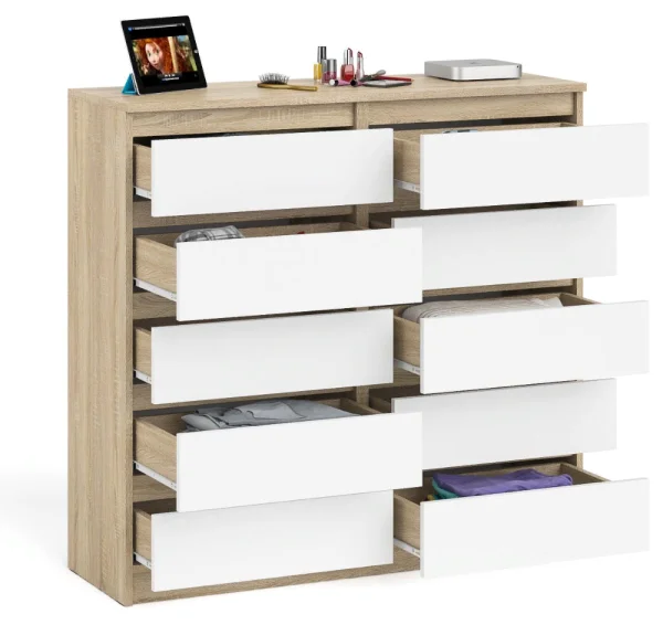 Комод десять выдвижных ящиков МК 1200.10 дуб сонома/белый Комод десять выдвижных ящиков МК 1200.10 дуб сонома/белый