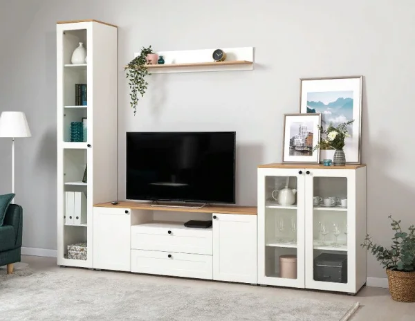 Шкаф-витрина (пенал) Остин 16.394.03 белый шагрень/дуб крафт золотой Шкаф-витрина (пенал) Остин 16.394.03 белый шагрень/дуб крафт золотой