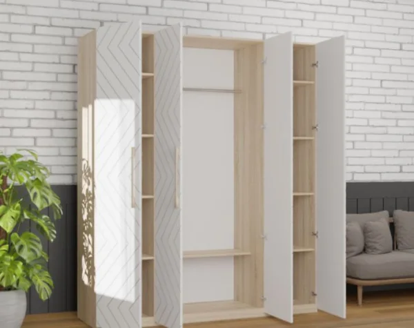 Шкаф 4-х створчатый Копенгаген дуб сонома/белый матовый