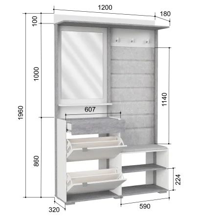 Прихожая Акцент №3 белое сияние/цемент светлый