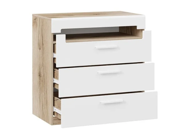 Комод с 3-мя ящиками Фьюжн дуб делано/белый глянец Комод с 3-мя ящиками Фьюжн дуб делано/белый глянец
