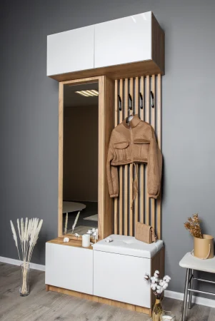 Прихожая Бостон дуб крафт золотой/белый глянец