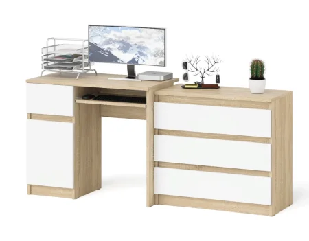 Комплект стол компьютерный МС-1 левый + Комод 800.1 дуб сонома/белый