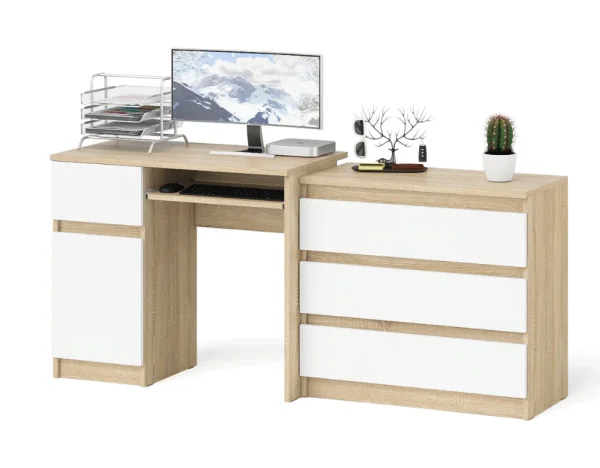 Комплект стол компьютерный МС-1 левый + Комод 800.1 дуб сонома/белый